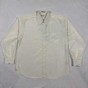 Enrico Rossini Button Down Shirt Mens L Cream Excellent Satin‎ Finish 70s Style